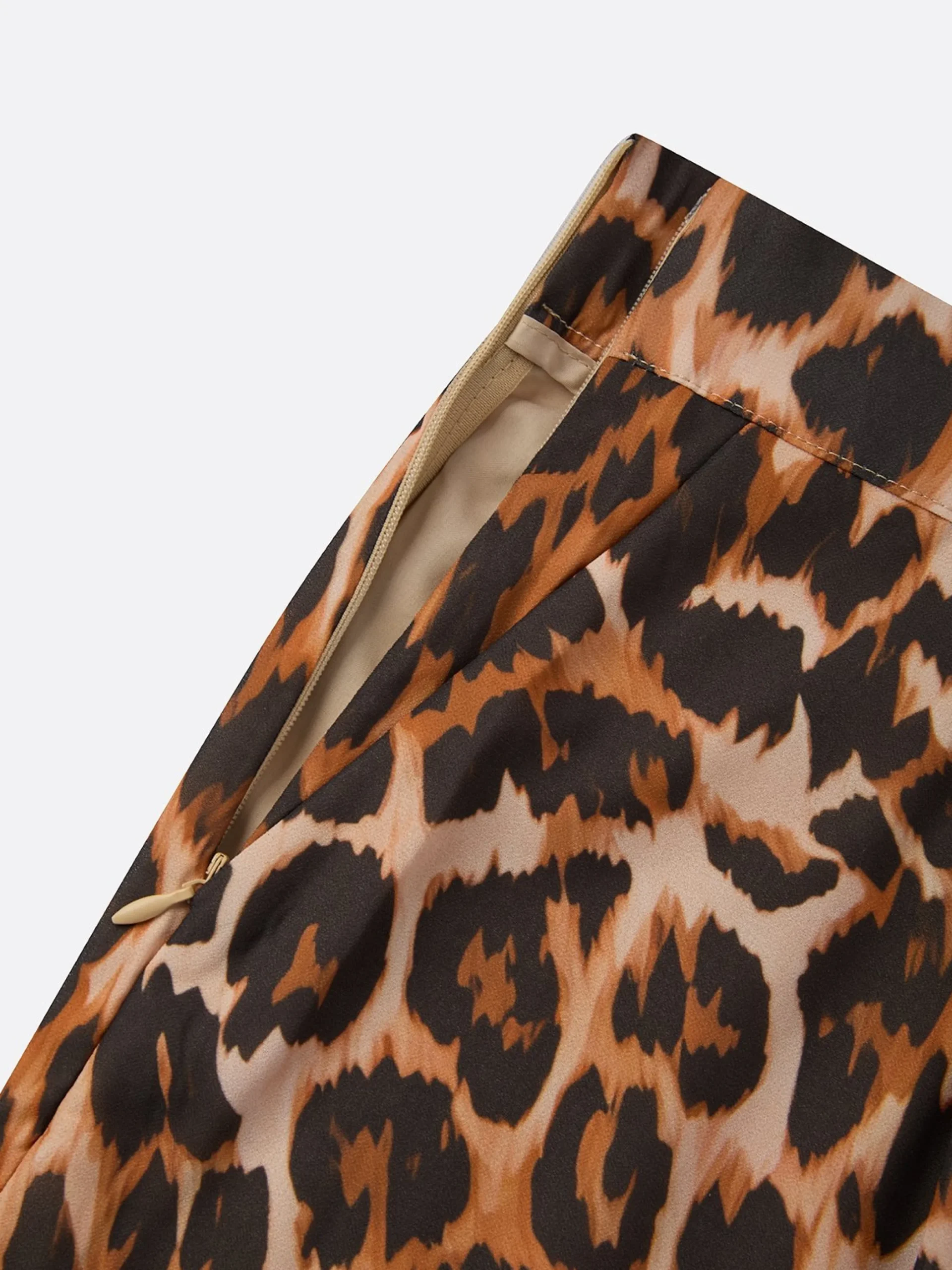 Casual Leopard Colorblock Wide Leg Pants No Belt
