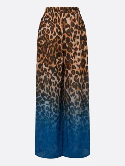 Casual Leopard Colorblock Wide Leg Pants No Belt