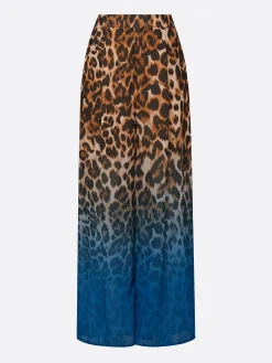 Casual Leopard Colorblock Wide Leg Pants No Belt