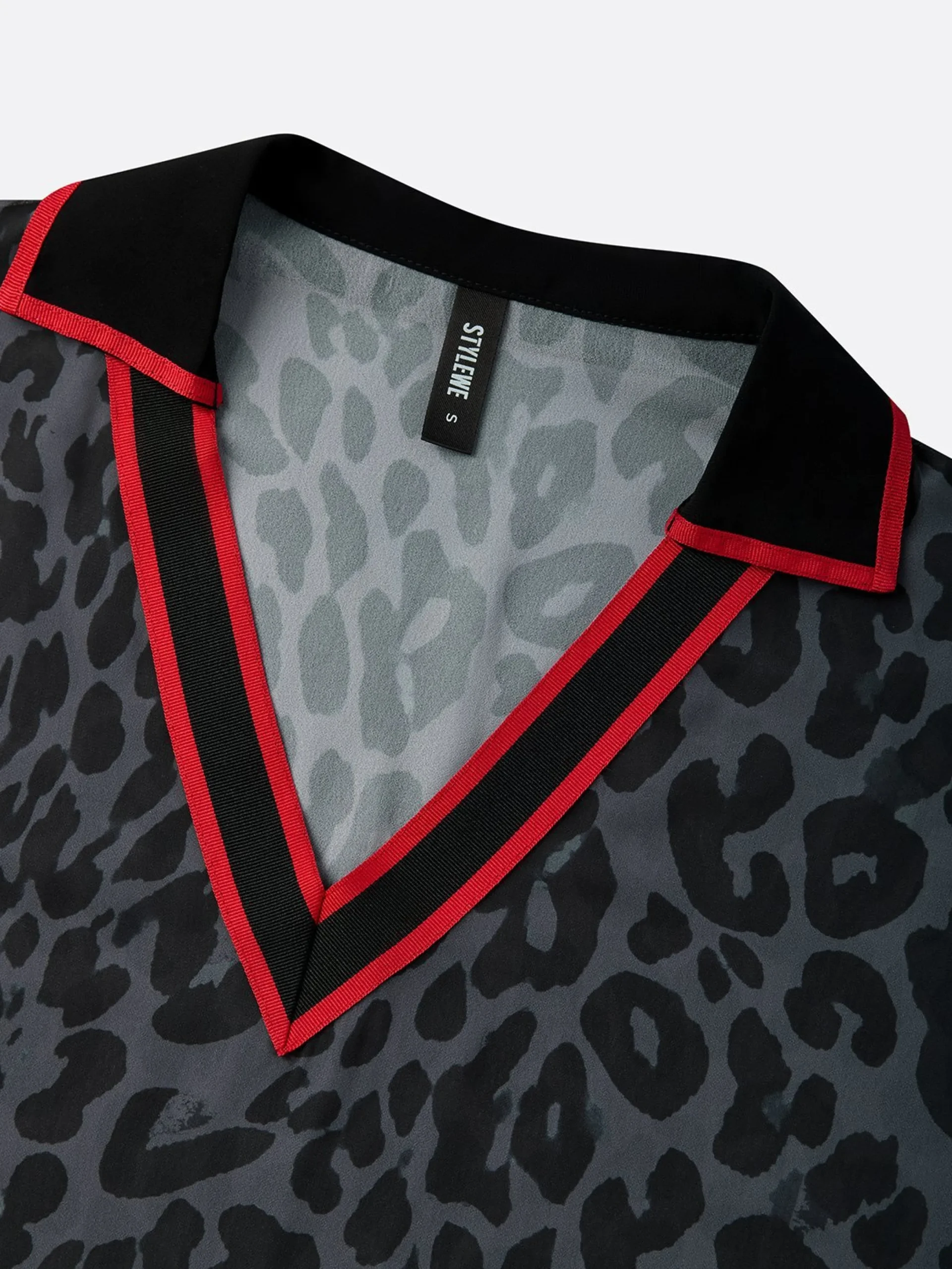 Casual Leopard Printing Shawl Collar Blouse