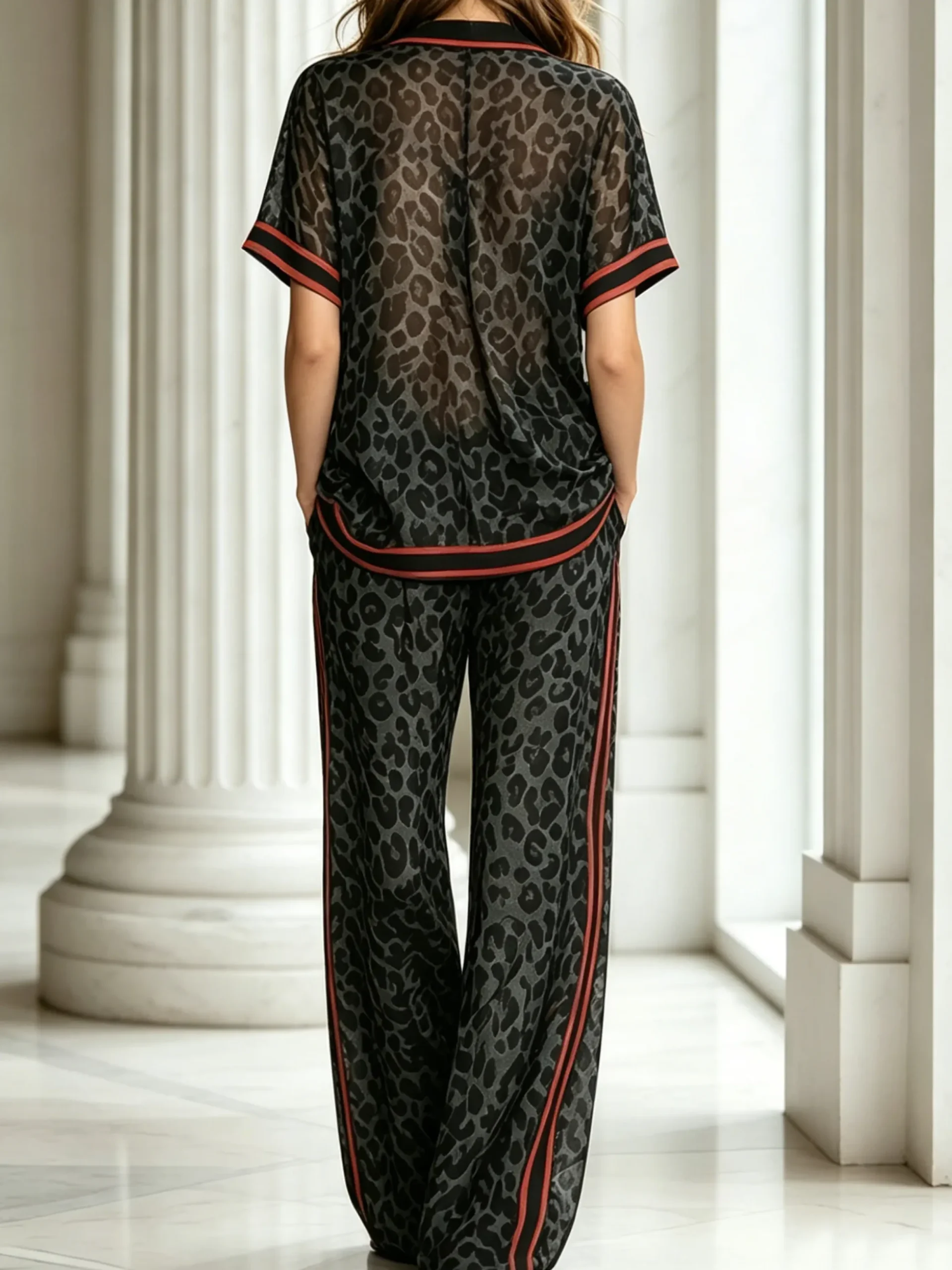 Casual Leopard Printing Wide Leg Pants