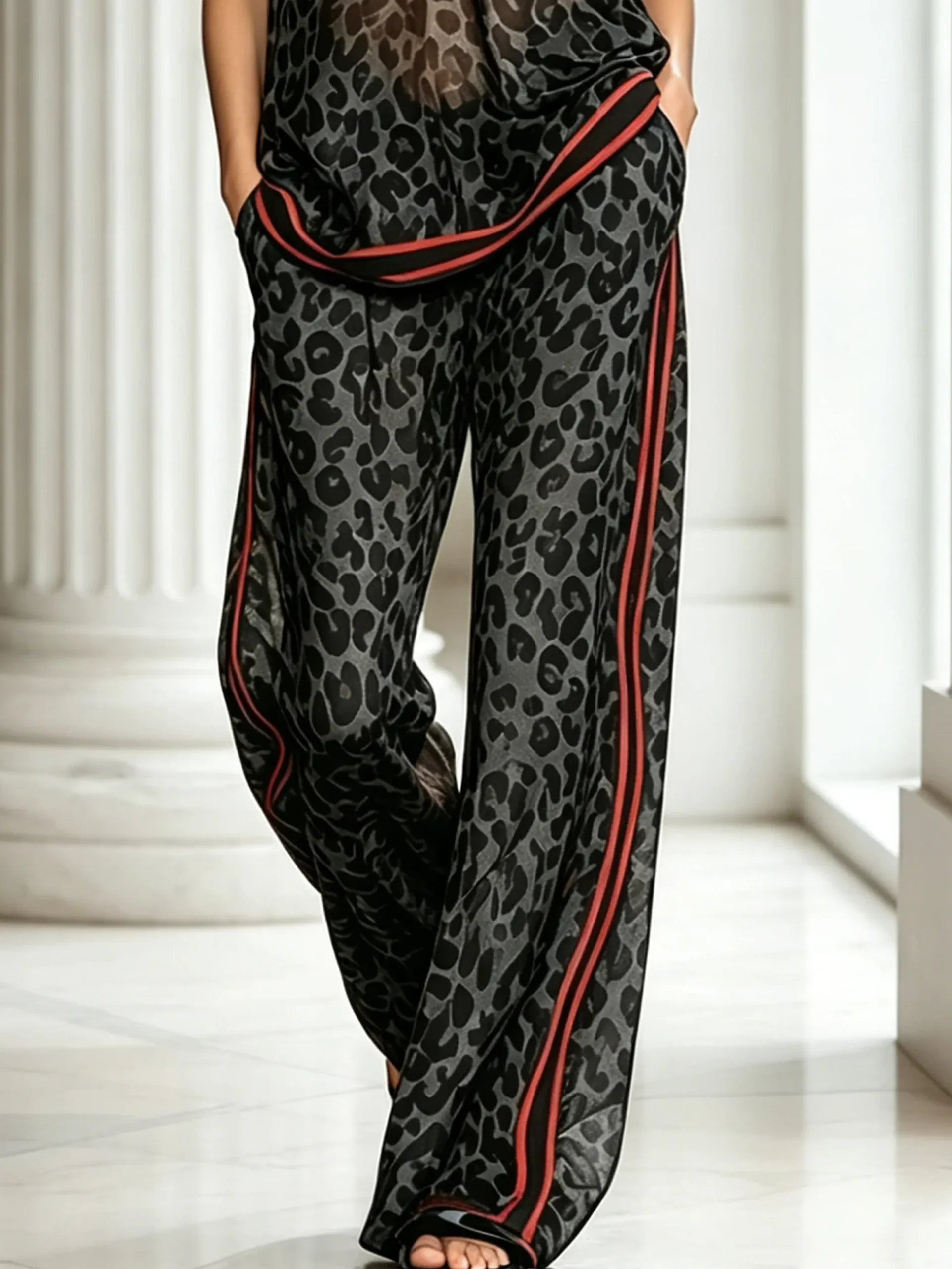 Casual Leopard Printing Wide Leg Pants