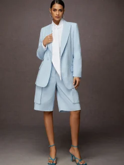 Casual Linen Plain Lapel Collar Blazer