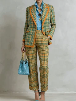 Casual Plaid High Waist Straight Pants H-Line Spring Trousers