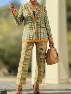 Casual Plaid High Waist Straight Pants H-Line Spring Trousers