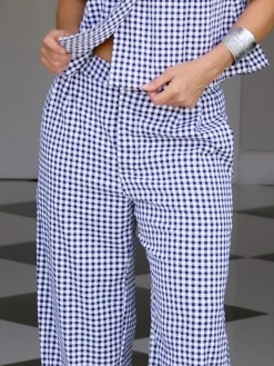 Casual Plaid Straight Pants