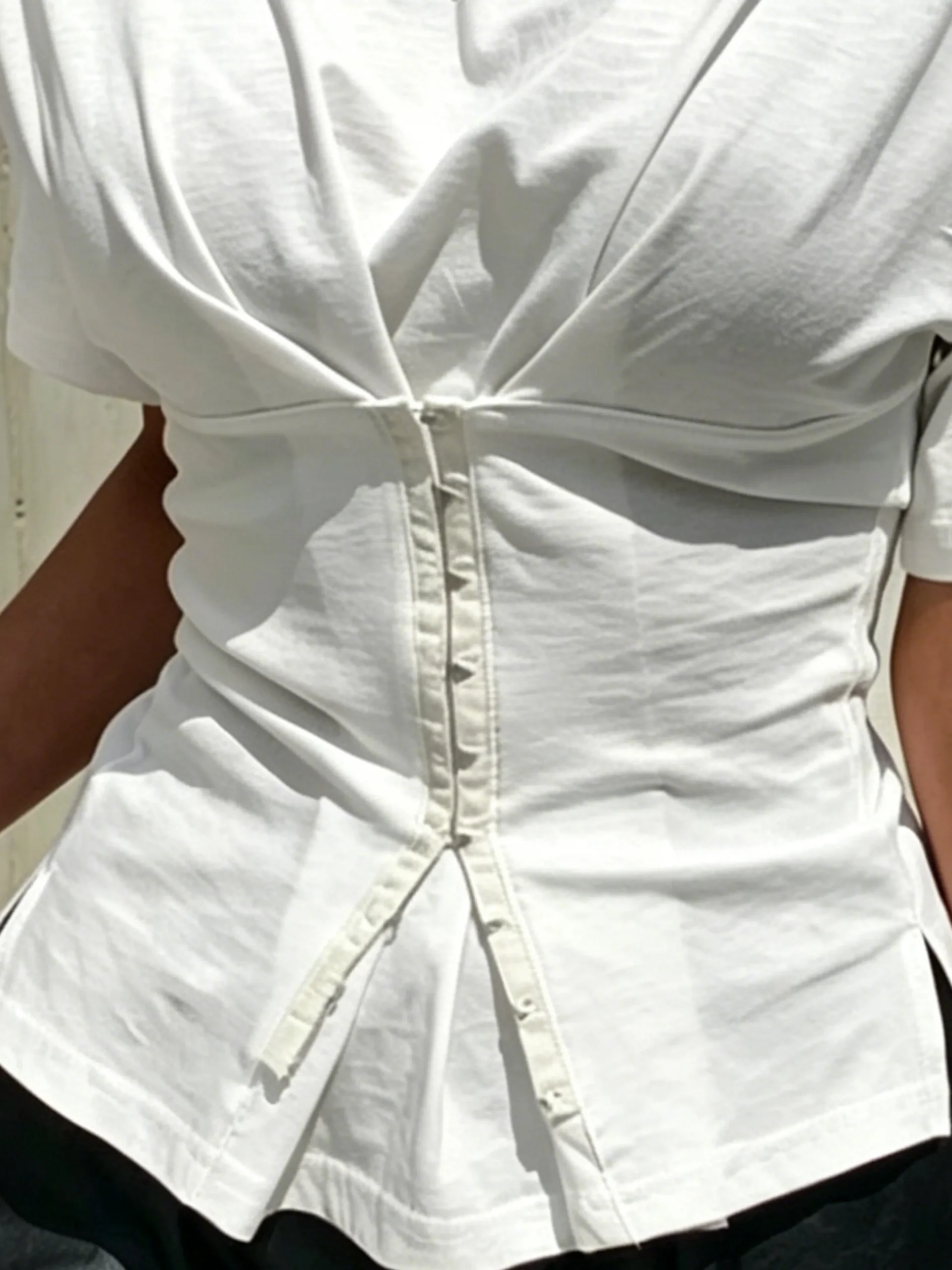 Casual Plain Button Detail T-shirt