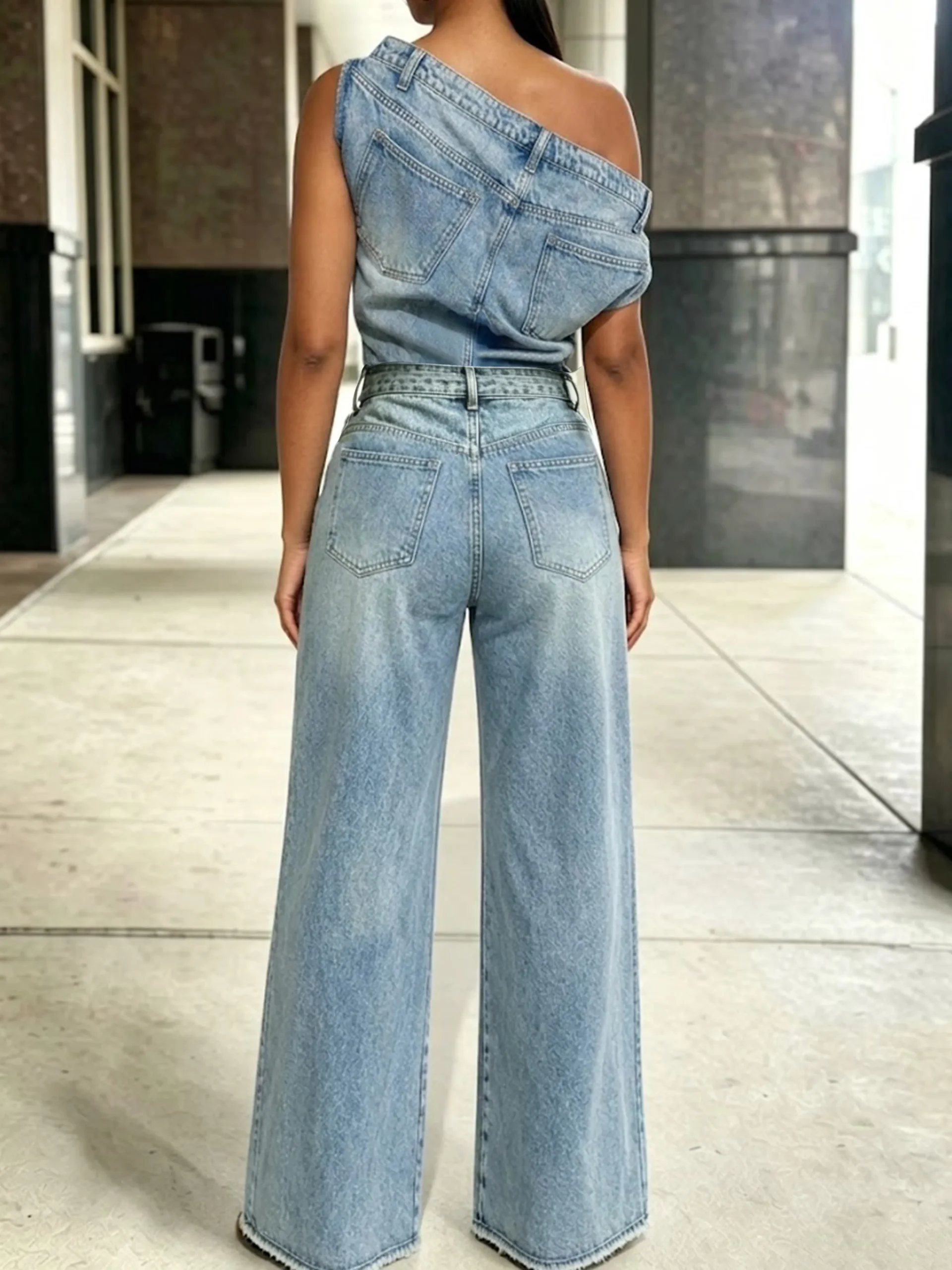 Casual Plain Distressing Off The Shoulder Denim Top