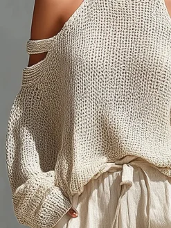 Casual Plain Hollow Out Turtleneck Sweater