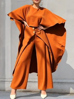 Casual Plain Loosen Folds Wide Leg Pants