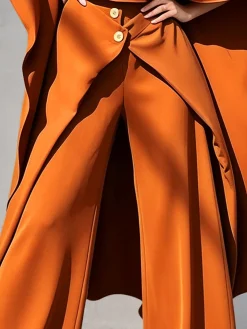 Casual Plain Loosen Folds Wide Leg Pants