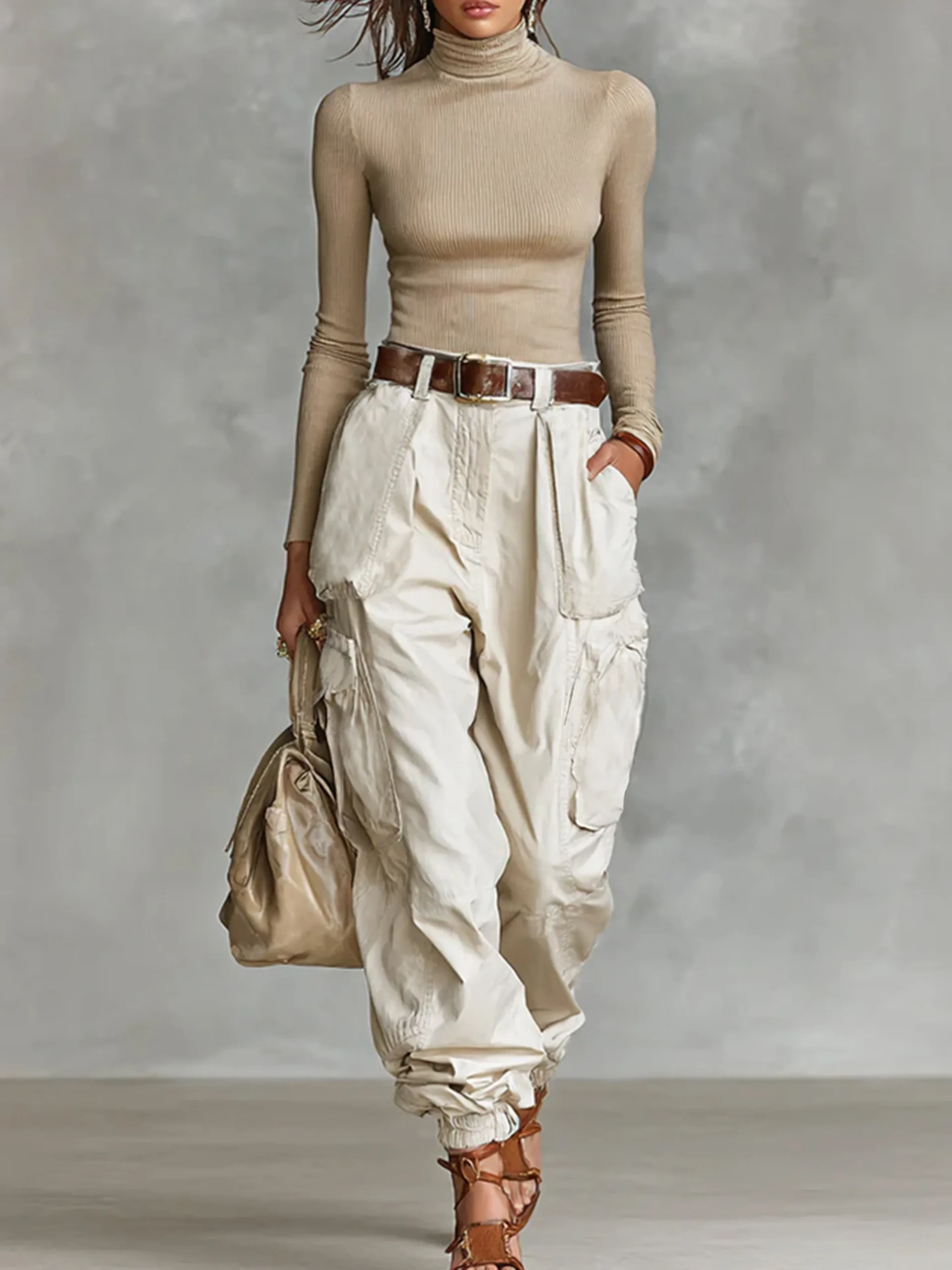Casual Plain Pockets Cargo Pants