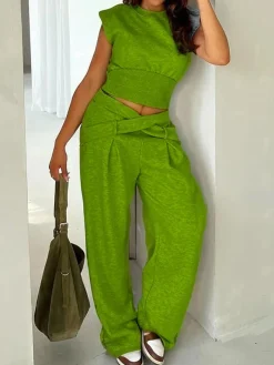 Casual Plain Pockets Cross Fashion Pants