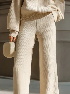 Casual Plain Pockets Straight Sweater Pants