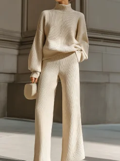 Casual Plain Pockets Straight Sweater Pants