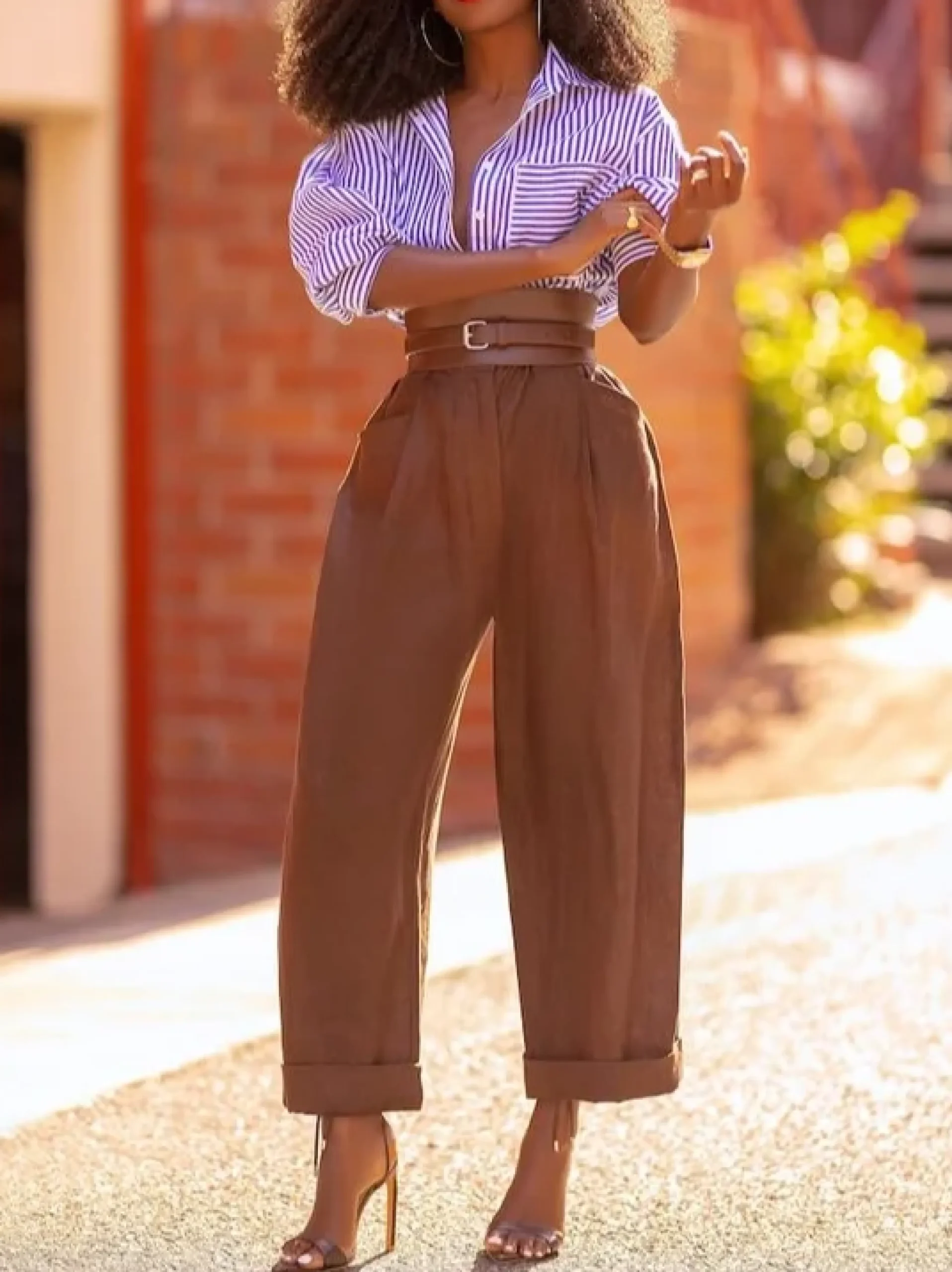 Casual Plain Pockets Turnip Pants No Belt