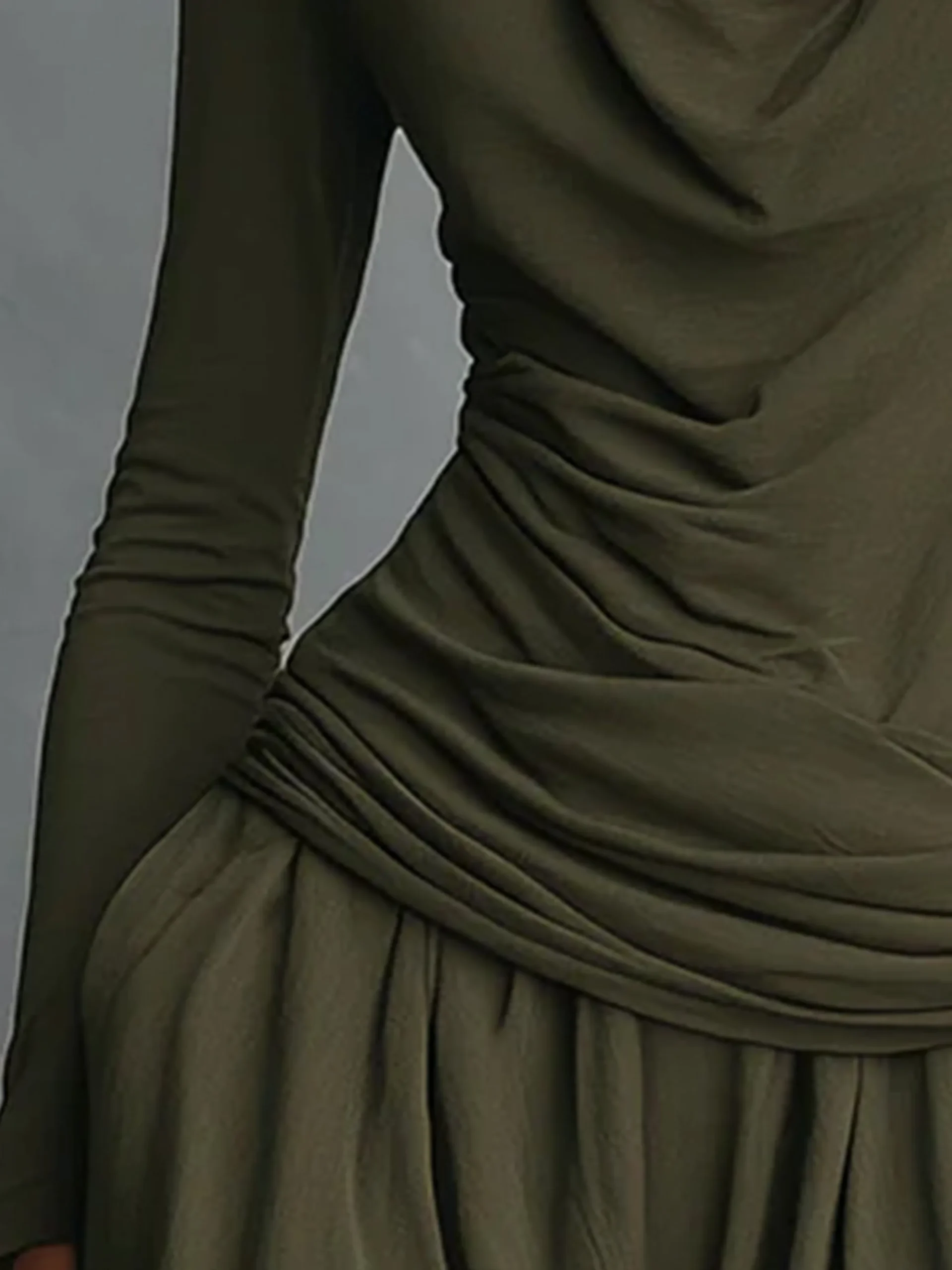 Casual Plain Ruched Cowl Neck T-shirt