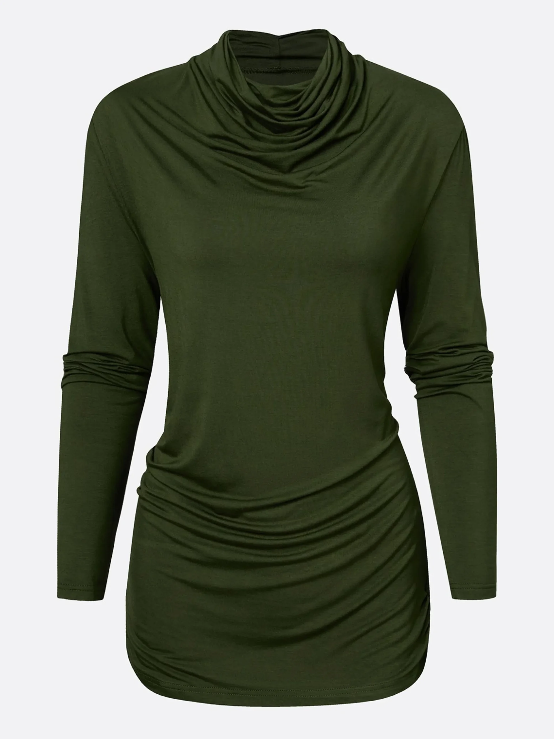 Casual Plain Ruched Cowl Neck T-shirt