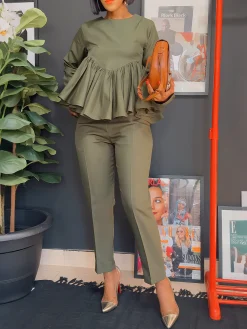 Casual Plain Ruched Crew Neck Blouse