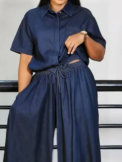 Casual Plain Shirt Collar Soft Tencel Denim Shirt