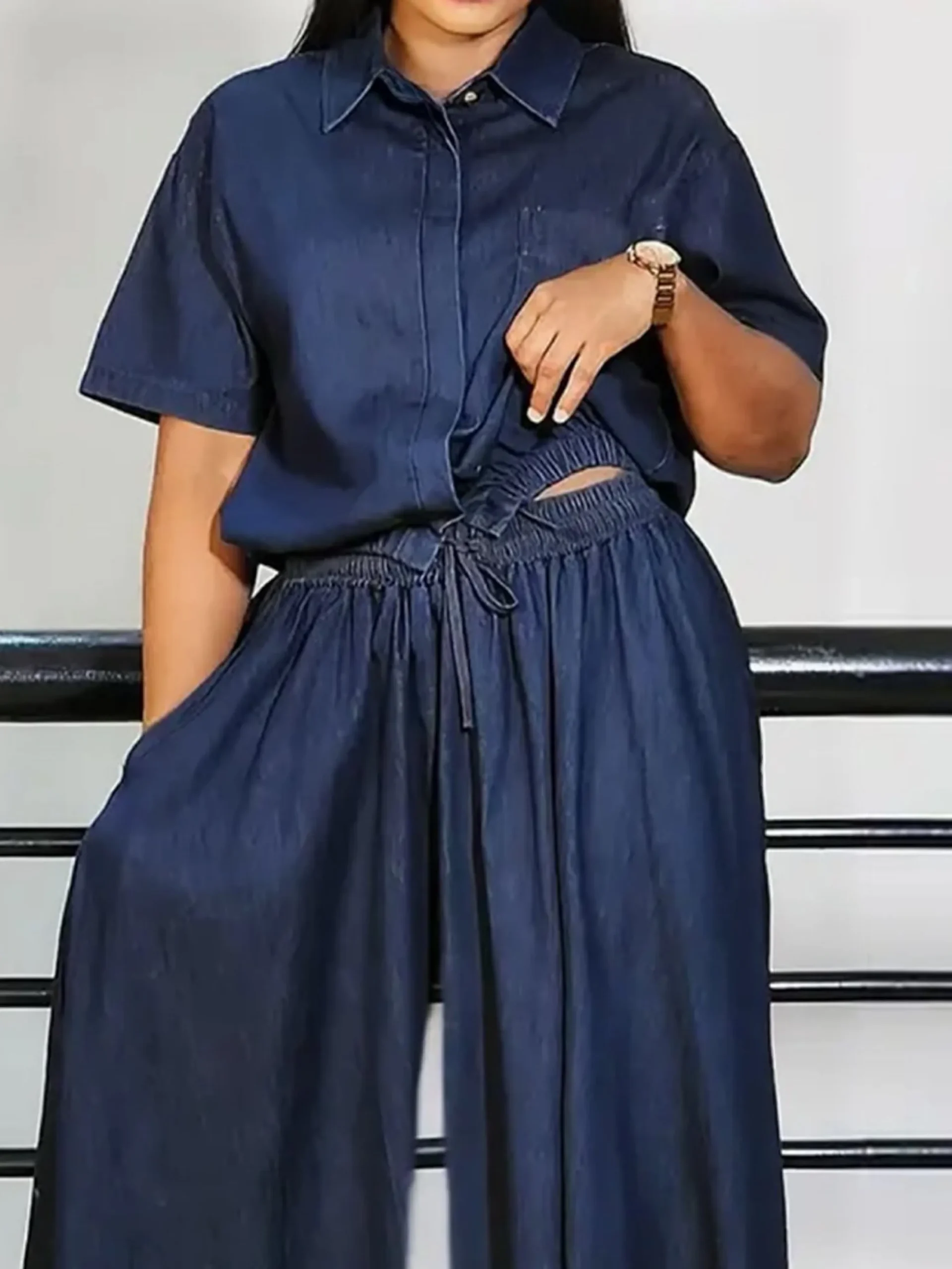 Casual Plain Shirt Collar Soft Tencel Denim Shirt