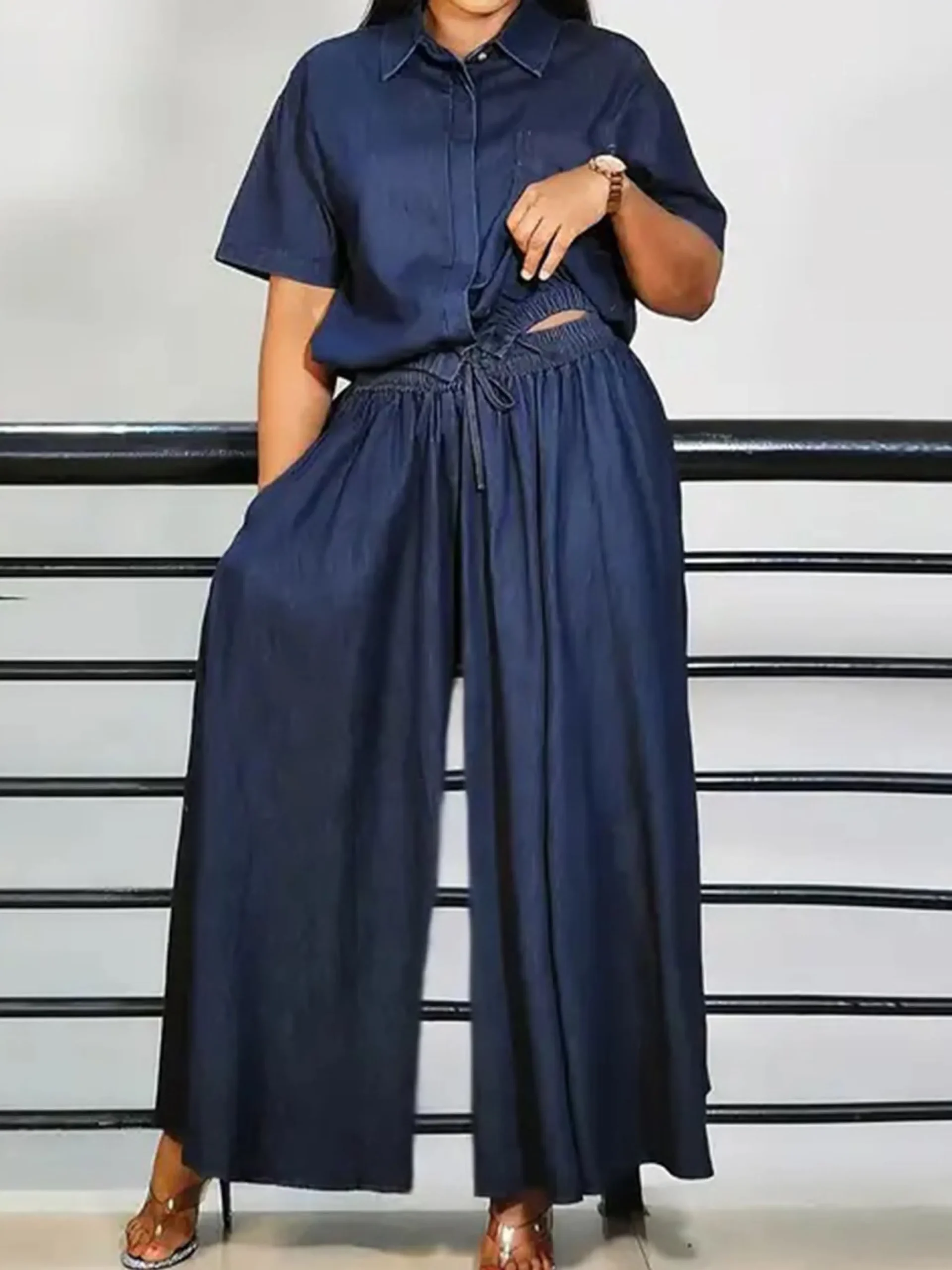 Casual Plain Shirt Collar Soft Tencel Denim Shirt