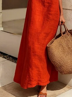 Casual Plain Spaghetti Midi Dress