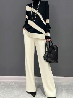 Casual Plain Straight Sweater Pants