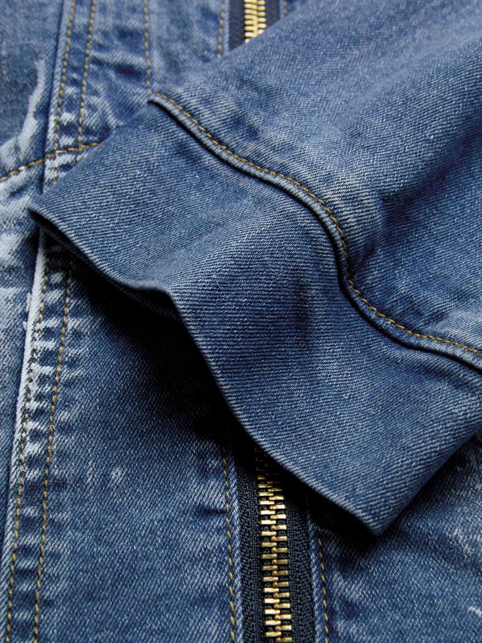 Casual Pockets Plain Crew Neck Denim Jacket
