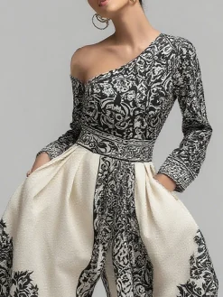 Casual Printed Asymmetrical Off-Shoulder Jumpsuit