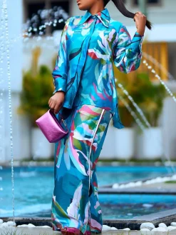 Casual Random Print Printing Wide Leg Pants