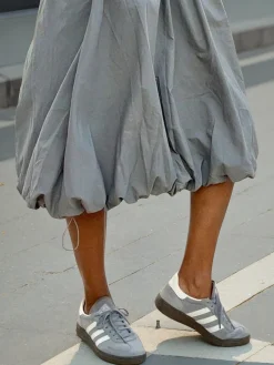 Casual Ruched Plain Midi Skirt