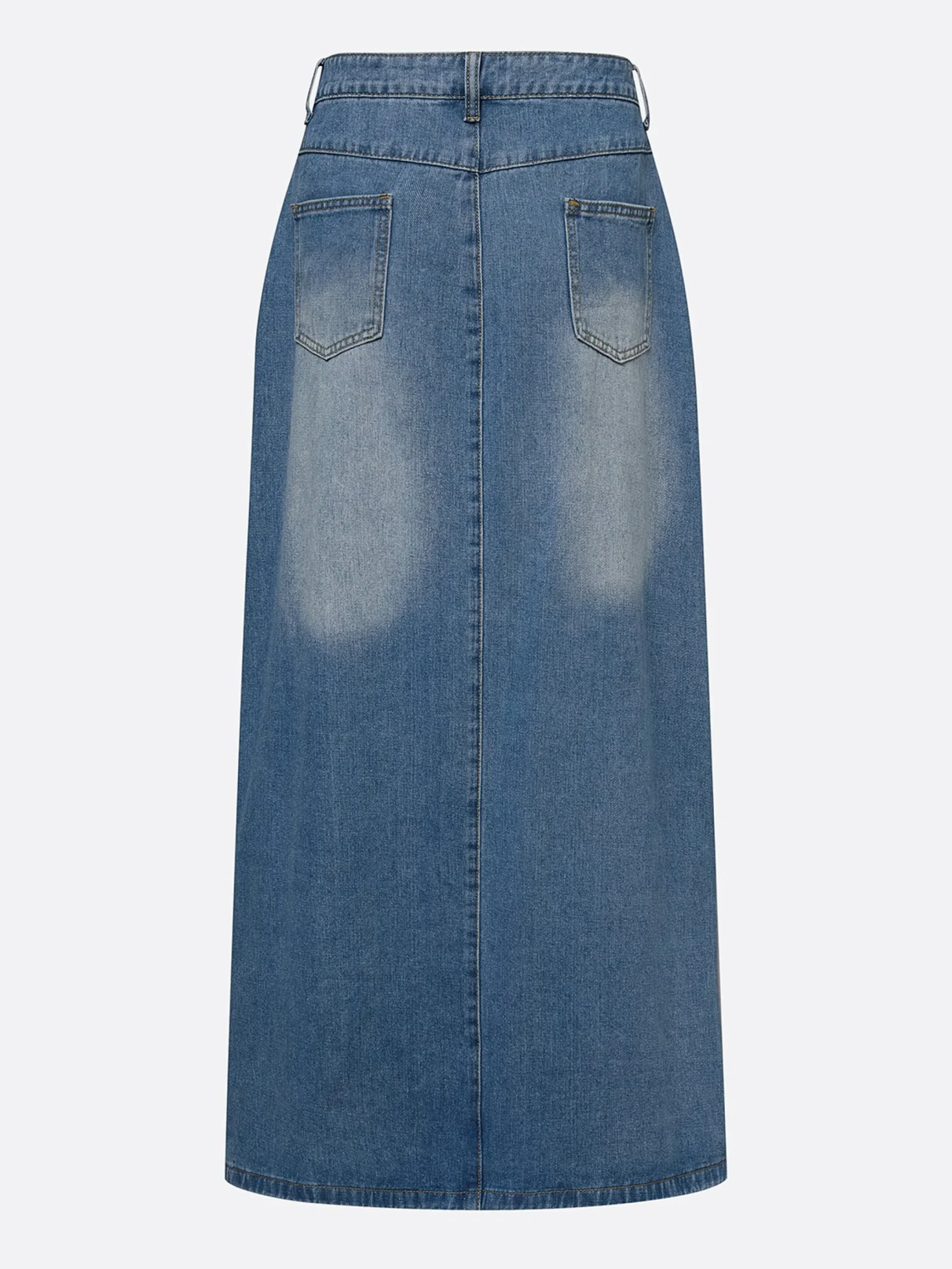 Casual Slit Plain Maxi Denim Skirt