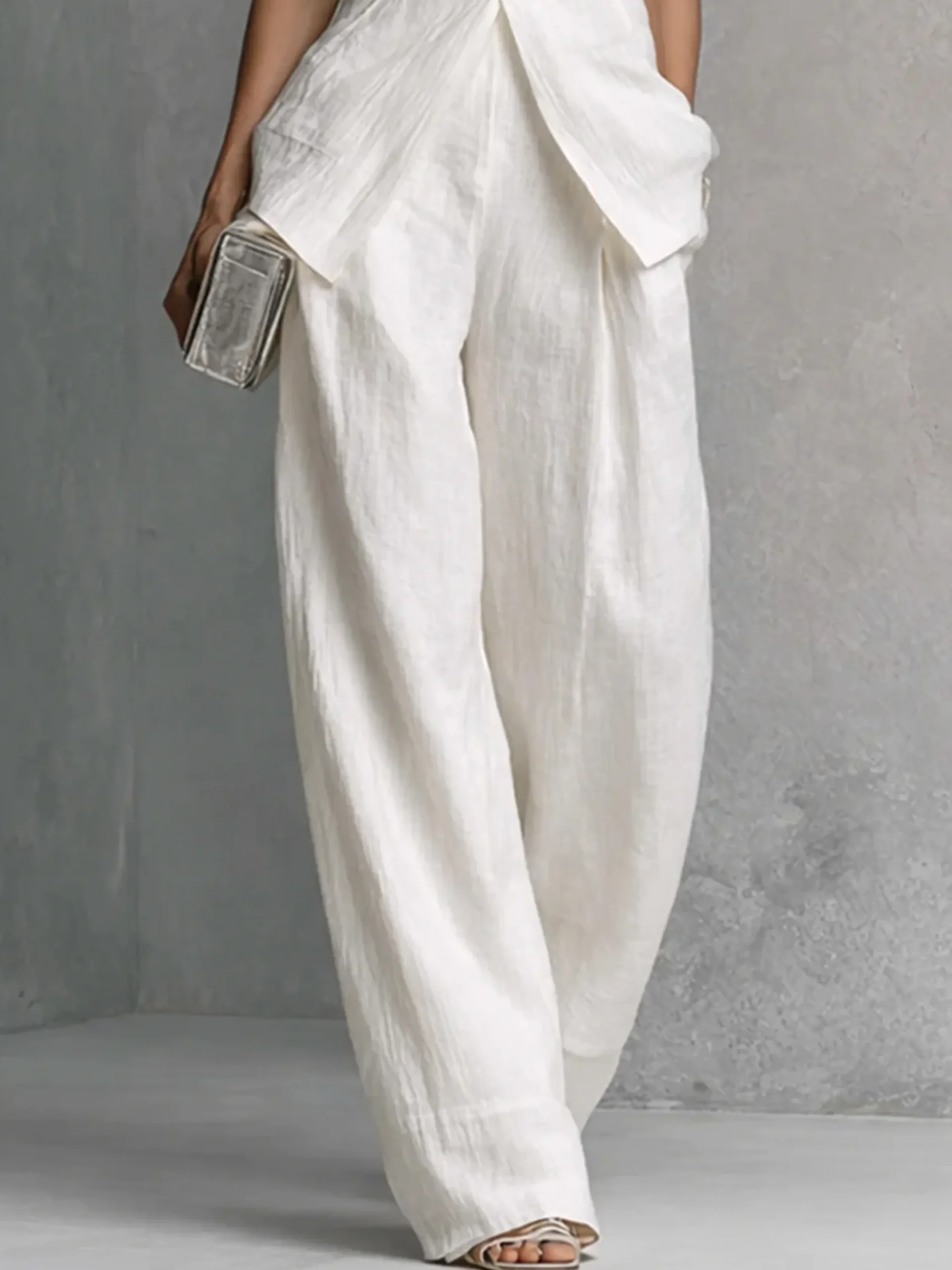 Casual Solid High Waisted H-Line Trousers