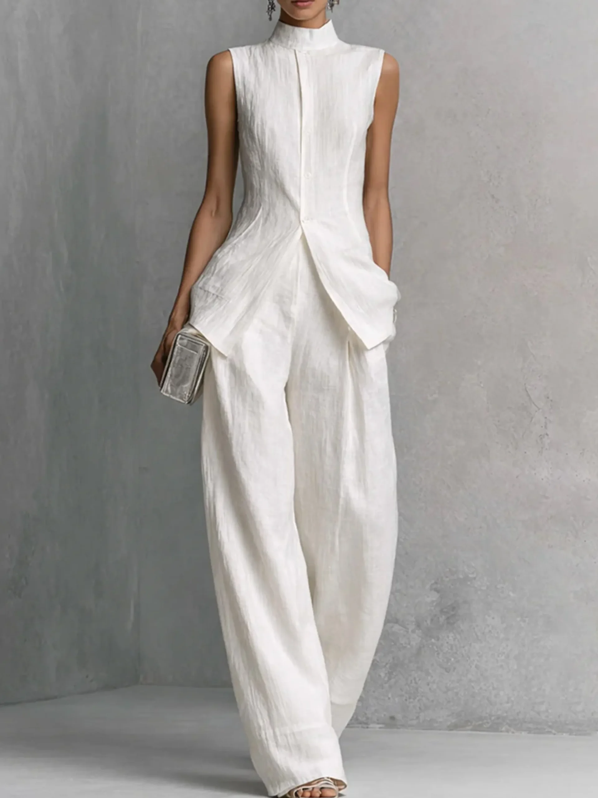 Casual Solid High Waisted H-Line Trousers