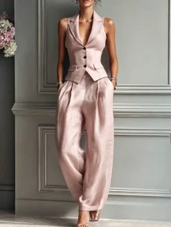 Casual Solid H-Line Straight Leg Pants