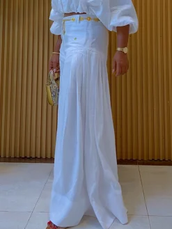Casual Solid Loose Fit Cotton And Linen Wide Leg Pants for Daily Wear