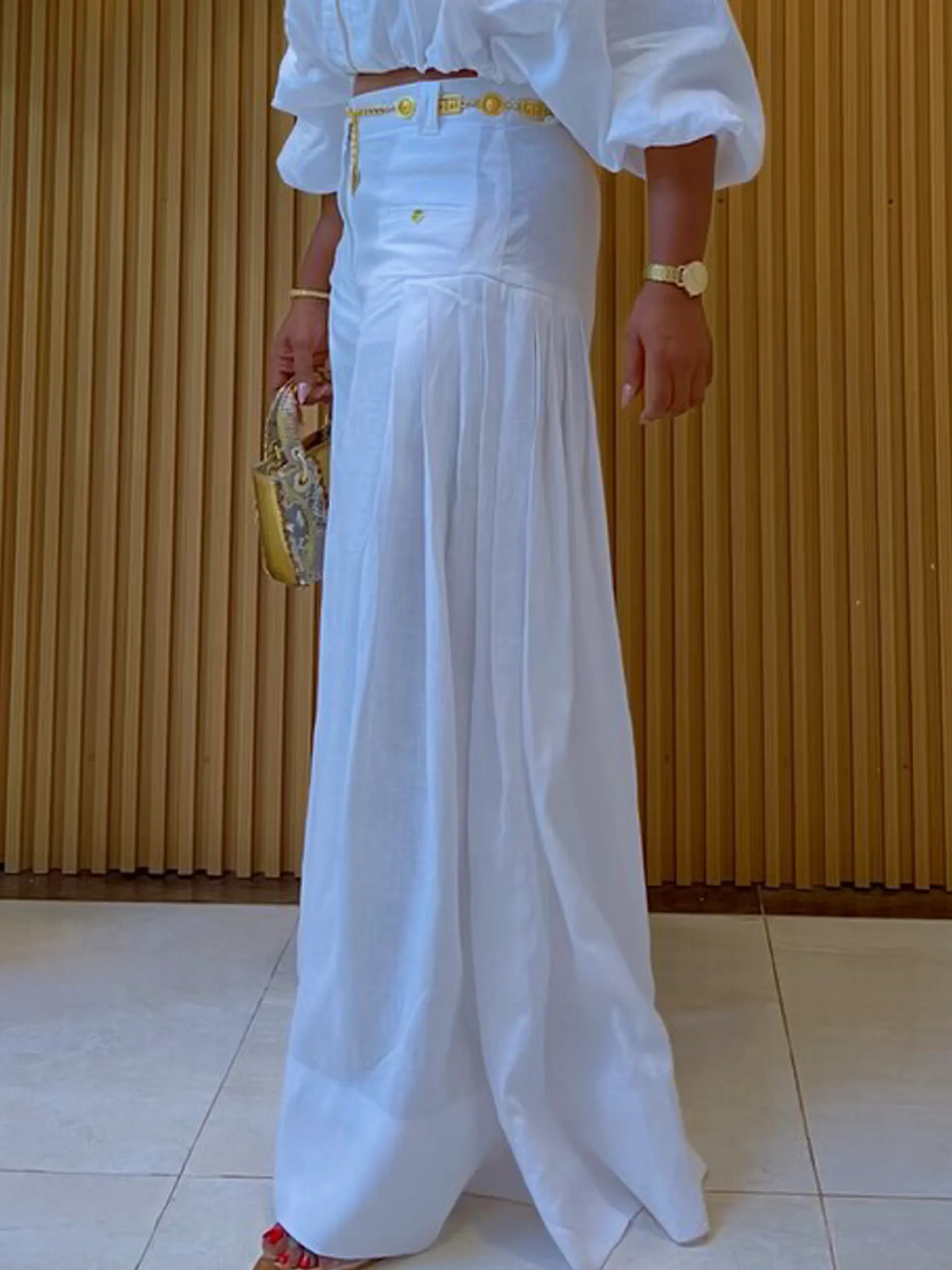 Casual Solid Loose Fit Cotton And Linen Wide Leg Pants for Daily Wear