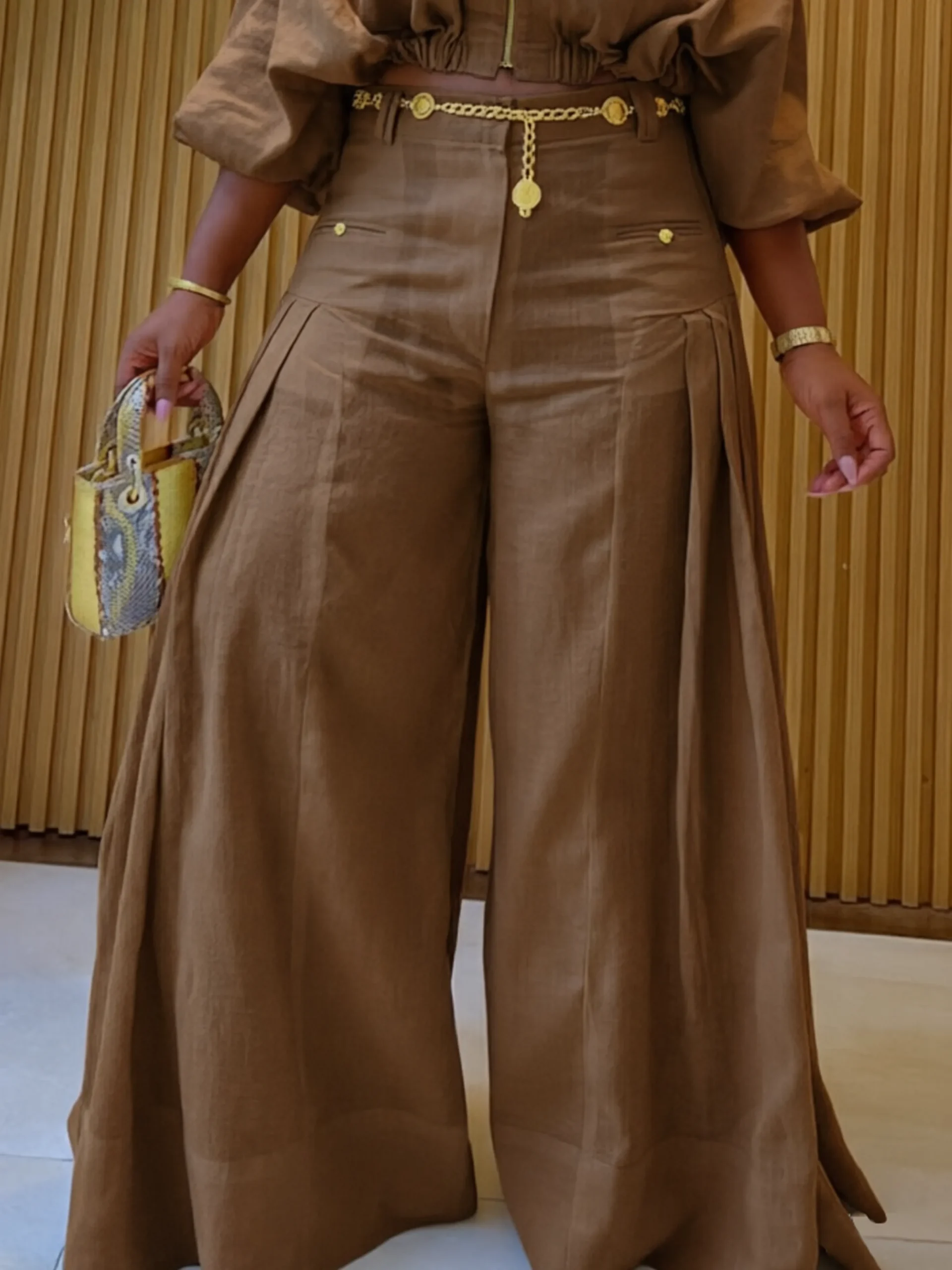 Casual Solid Loose Fit Cotton And Linen Wide Leg Pants for Daily Wear