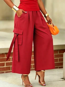 Casual Solid Relaxed Cargo Pants