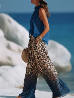 Casual Solid Sleeveless A-Line Halter Top