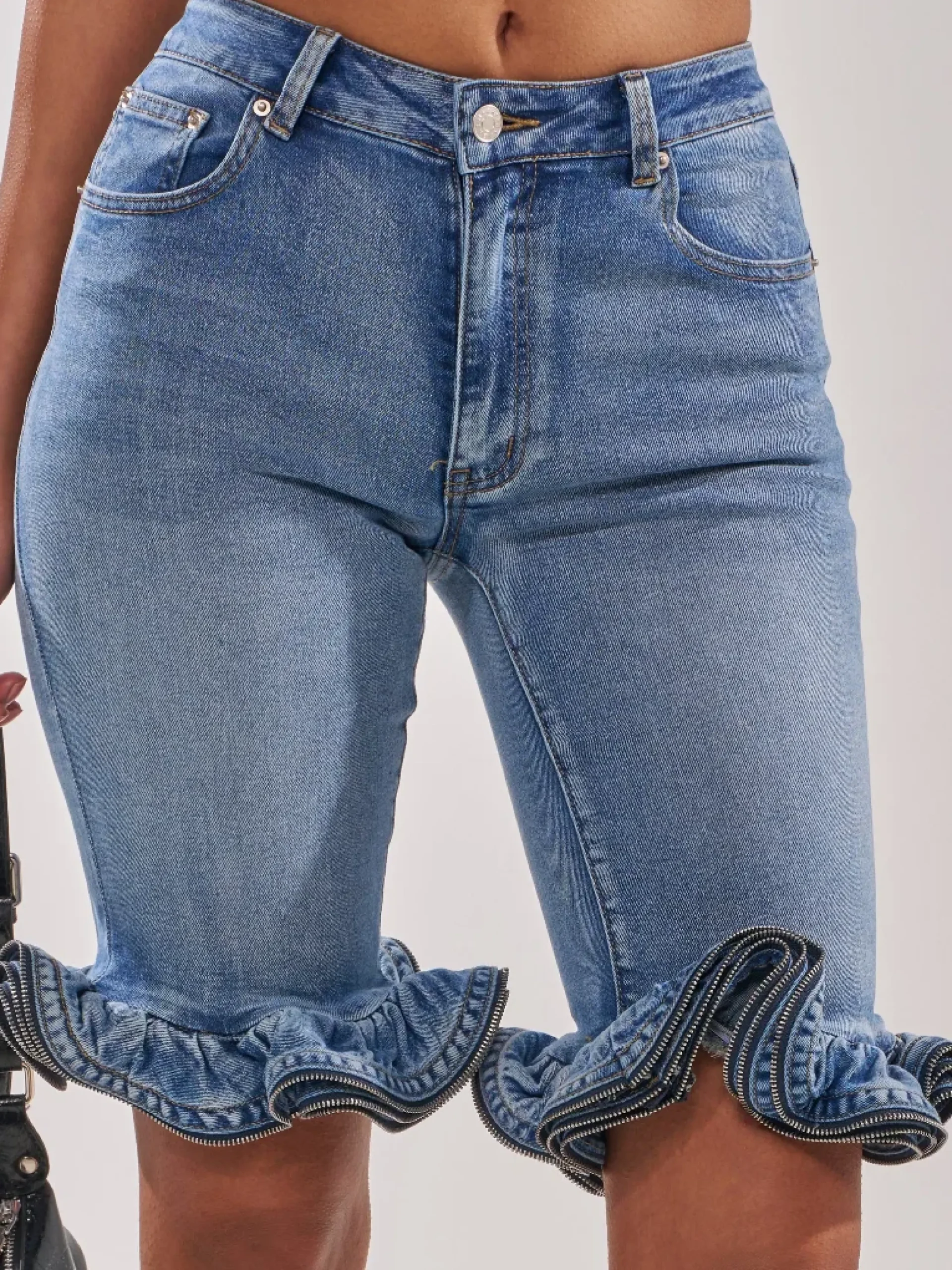 Casual Solid Tailored Denim Shorts