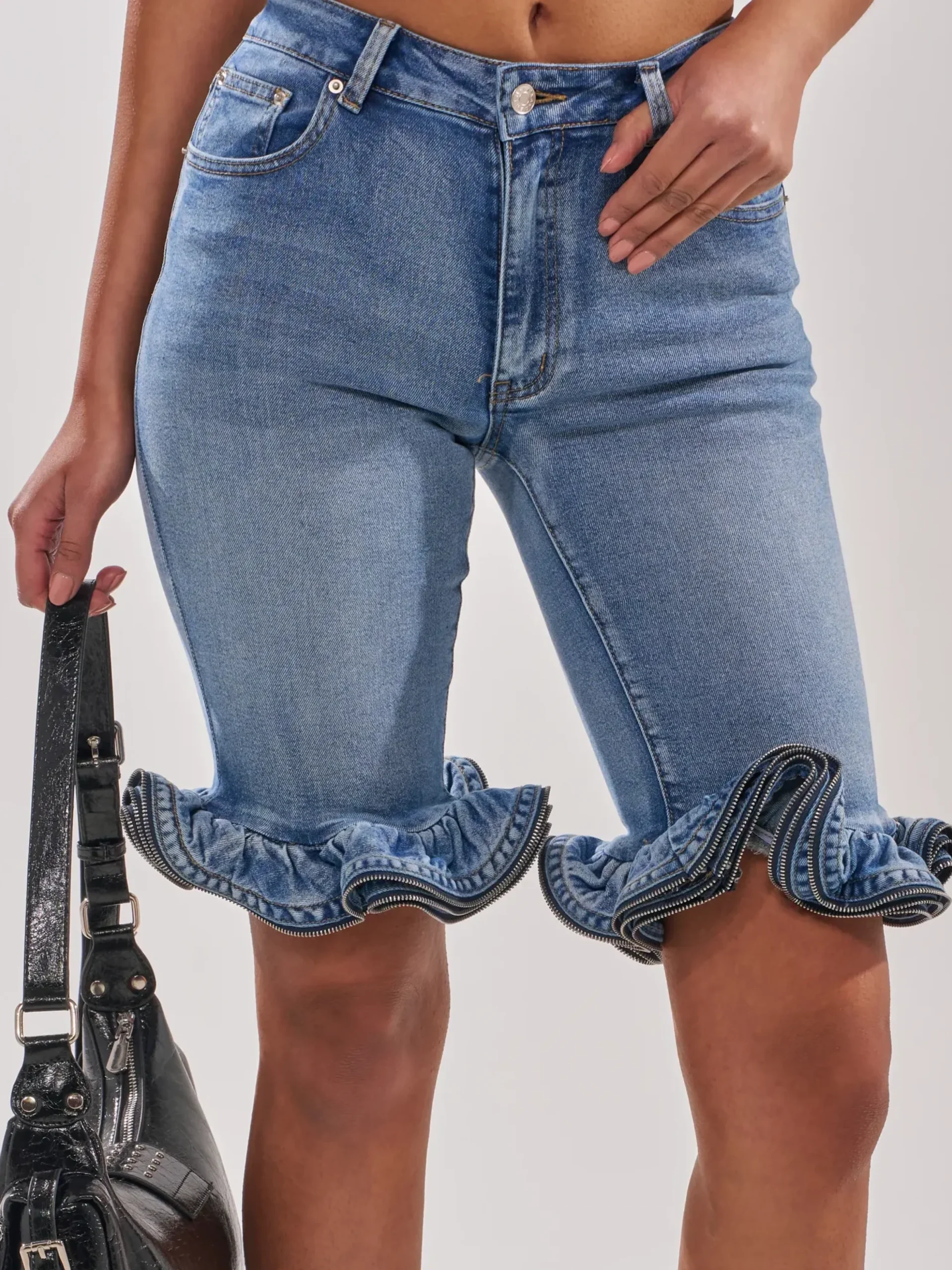 Casual Solid Tailored Denim Shorts
