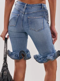 Casual Solid Tailored Denim Shorts