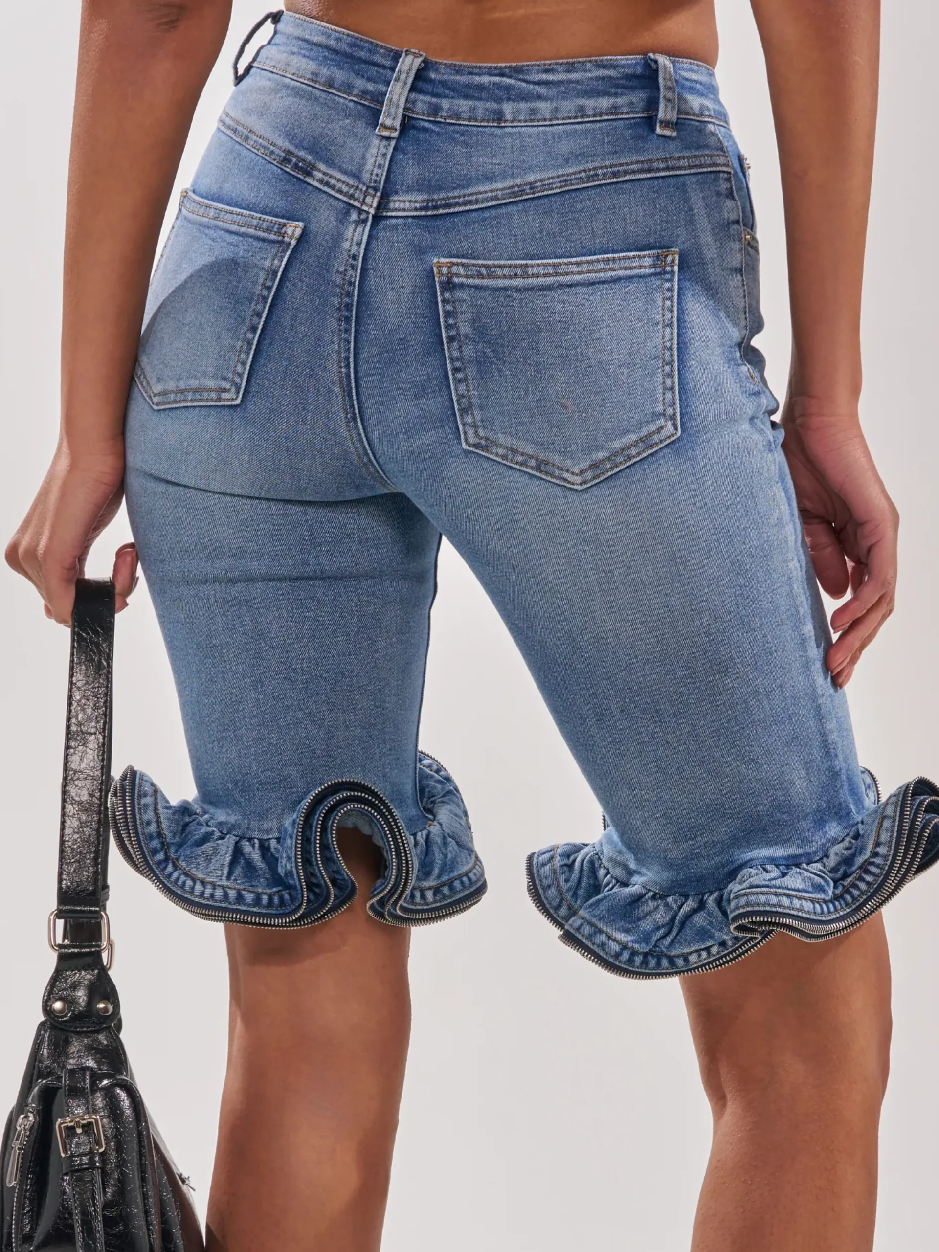 Casual Solid Tailored Denim Shorts