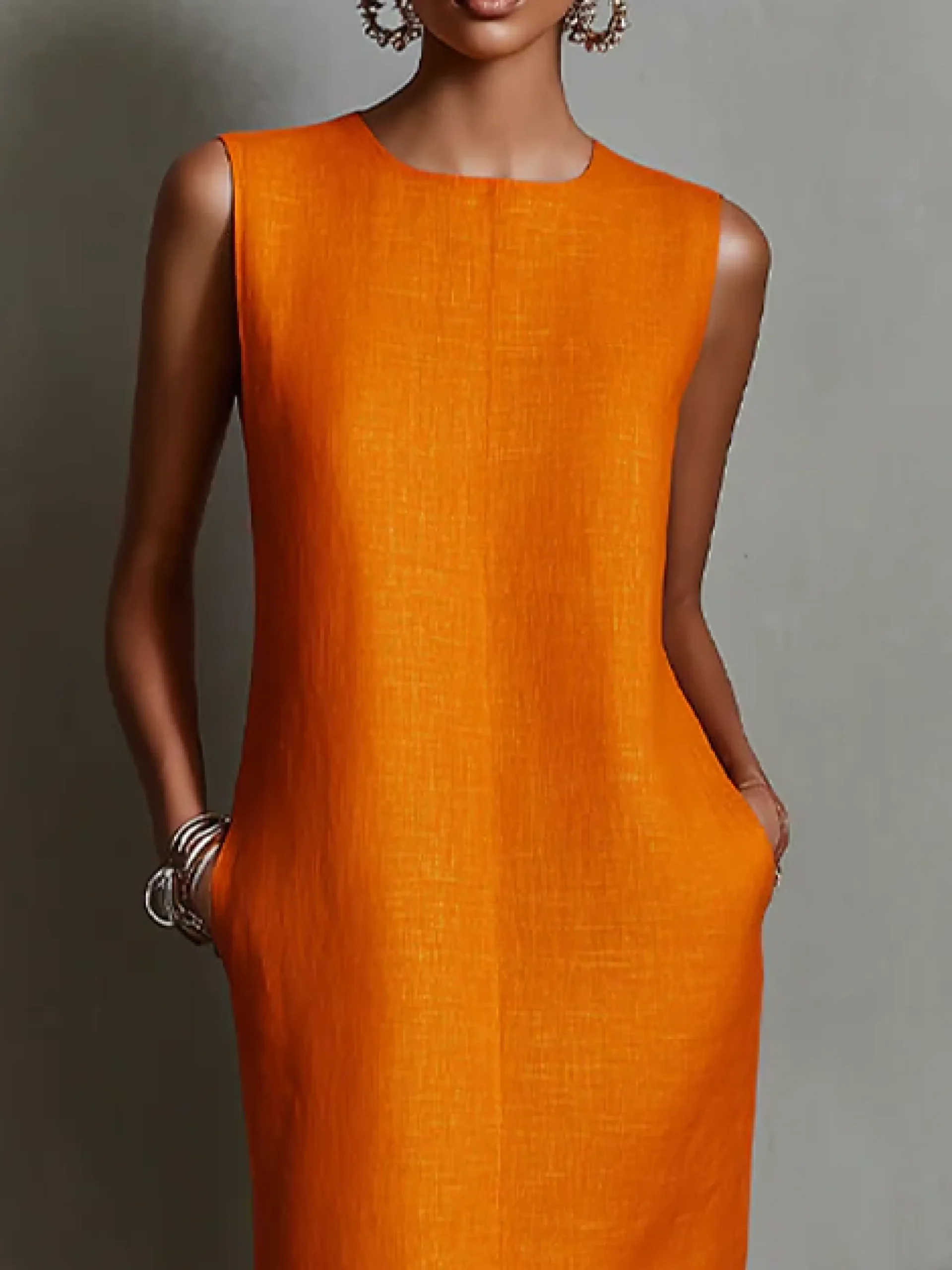 Casual Solid Tailored Sleeveless Midi Dress