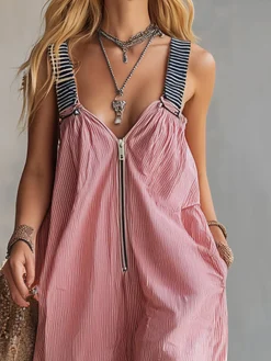 Casual Striped Loosen Overall Jumpsuit