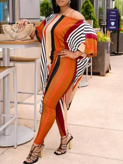 Casual Striped Printing Off The Shoulder T-shirt