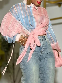 Casual Striped Printing Shirt Collar Shirt