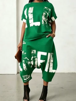 Casual Text Letters Harem Pants